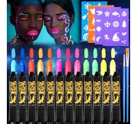 UZSUZZ Peinture Fluorescents UV, 12 Crayons Kit De Peinture UV Néon Pour Le Visage Et Le Corps, Lavables Non Toxiques Peinture pour le Visage, pour Halloween, Noël, Carnaval, Soirées à Thème