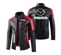 UZVKAVJP Veste De Moto Imperméable pour Homme pour Mazda Automne Hiver Vêtements D'extérieur Slim Fit Combinaison De Course en Cuir PU Maillot De Cyclisme Patchs-Red||S
