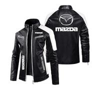 UZVKAVJP Veste De Moto Imperméable pour Homme pour Mazda Automne Hiver Vêtements D'extérieur Slim Fit Combinaison De Course en Cuir PU Maillot De Cyclisme Patchs-Black||S