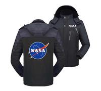 UZVKAVJP Veste Imperméable À Capuche pour Homme pour La NASA Parka Ample avec Coutures Combinaisons De Ski Capuche Amovible Vêtements D'extérieur Hauts Manteau-Black||XXL