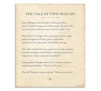 UZWOOUUM Motivational Quote Canvas, “The One You Feed” Two Wolves Story Art, Office Decor for Entrepreneurs, Leaders, Personal Development(Unframed,12x18inch(30x45cm))