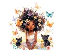 UZYXC 1 Décor Murale, Autocollant Mural pour Chambre de Fille, Dessin d‘Une Petite Fille avec Papillons et Chatons, Sticker Adhésif Mignon pour Décorer la Chambre d‘Enfant