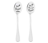 UZYXC 1 Paire de Cuillères Gravées "Mr Right & Mrs Always Right", Cadeau Anniversaire de Mariage Drôle et Personnalisé pour Couple, pour Noël ou Fiançailles