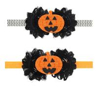 UZYXC 2 Pièces Bandeaux Bébé Fille, Design Citrouille Halloween avec Dentelle Noire, Élastique Doux pour Nouveau-nés, Bandeaux Citrouille, Orange sur Noir avec Double Dentelle