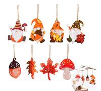 UZYXC 8 Pièces Décorations D'automne En Bois, Set Avec Feuille D'érable, Gland, Champignon, Lutin, Avec Ficelle De Jute, Recto Verso, Pour Intérieur Extérieur, Fenêtre, Arbre, 5-10cm, Peint Coloré