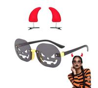 UZYXC Coffret Halloween 3 Pièces: Lunettes Citrouille Rouge + Barrettes Diable, Accessoire Déguisement pour Fête d'Halloween Cosplay, Idée Cadeau pour Soirée Démoniaque