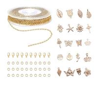 UZYXC Kit Fabrication Bijoux en Or, Chaîne Dorée 3m avec 20 Breoloques + 10 Fermoirs, Création Collier DIY, Cadeau Créatif pour Artisanat, Accessoires de Montage Professionnels