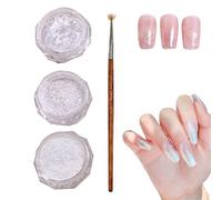 UZYXC Kit Poudre Chrome Ongle 3 Styles, Poudre Miroir Blanc Nacré "Lunaire", Pour French Nails et Nail Art, Effet Glacé Perlé Professionnel, avec Pinceau Professionnel de Lissage