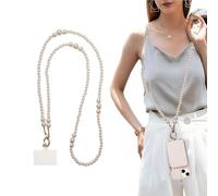 UZYXC Sangle de Portable Élégante avec Perles, 120cm Longue Bandeoulière Réglable pour Téléphone, Collier Porte Portable pour Femme, Housse de Protection avec Cordon pour Voyage Shopping