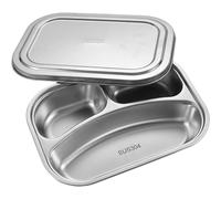 Uzztfa Assiettes Divisées en Acier Inoxydable avec Couvercle, Plateau À Dîner Divisé, Plateau À Déjeuner À 3 Compartiments, Récipients pour Préparation des Repas, Récipient De Stockage