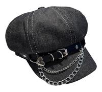 Uzztfa Béret Gothique en Jean Y2k avec Chaîne en Forme De Cœur, Casquette Gavroche Vintage Punk, Chapeau De Peintre