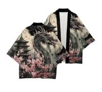 Uzztfa Cardigan Kimono Japonais Imprimé Dragon, Cardigan Traditionnel Japonais Samouraï, Yukata, Robe De Plage Unisexe, Streetwear, Manteau Ouvert sur Le Devant