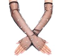 Uzztfa Gants Longs Transparents sans Doigts avec Perles, Gants de Mariage en Tulle et Maille, Gants Longs en Perles, Gants de mariée pour Mariage, opéra, thé, fête