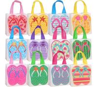 Uzztfa Lot de 12 Sacs Fourre-Tout Non Tissés, Réutilisables, Motif Tropical Hawaïen, avec Poignées, Pliables, pour Courses D'été, pour Mariage, Anniversaire