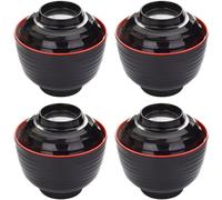 Uzztfa Lot De 4 Bols À Soupe Miso Japonais avec Couvercle, Bols À Riz Japonais, Bols Traditionnels Japonais Noirs Rouges