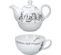 V&A Alice Au Pays Des Merveilles Théière Et Tasse Pour 1 Dans Un Coffret Cadeau, Service À Thé En Porcelaine Fine, Blanc, 250 Ml