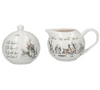 V&A Ensemble pot à lait et sucrier en porcelaine fine Alice au pays des merveilles avec illustrations décoratives (2 pièces) - Blanc