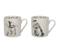 V&A Lot de 2 tasses en Porcelaine Fine Alice au Pays des Merveilles, Motif Roi et Reine de Cœur, 350 ml, Blanc, Noir, Doré