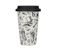V&A Mug de voyage en céramique, motif « Alice au pays des merveilles », Fine Bone China, 19,5 x 15,5 cm, noir et blanc