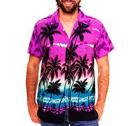 V.H.O. Chemise hawaïenne funky décontractée pour homme avec poche avant boutonnée très bruyante à manches courtes unisexe plage multicolore, violet, Taille 7XL