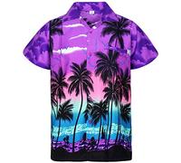 V.H.O. Chemise-Hawaienne Homme Manche-Courte Palmiers De Vacances à La Plage Aloha Unisexe