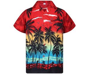 V.H.O. Chemise-Hawaienne Homme Manche-Courte Palmiers De Vacances à La Plage Aloha Unisexe