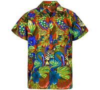 V.H.O. Chemise-Hawaienne Homme Manche-Courte Perroquet Jungle Animaux Aloha Unisexe