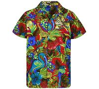 V.H.O. Chemise-Hawaienne Homme Manche-Courte Perroquet Jungle Animaux Aloha Unisexe