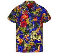 V.H.O. Chemise-Hawaienne Homme Manche-Courte Perroquet Jungle Animaux Aloha Unisexe