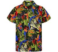 V.H.O. Chemise-Hawaienne Homme Manche-Courte Perroquet Jungle Animaux Aloha Unisexe