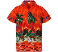 V.H.O. Chemise-Hawaienne Homme Manche-Courte Perroquet Plage Palmiers Aloha Unisexe