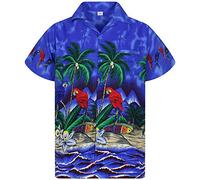 V.H.O. Chemise-Hawaienne Homme Manche-Courte Perroquet Plage Palmiers Aloha Unisexe