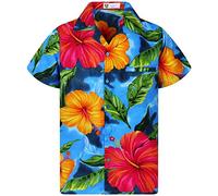 V.H.O. Funky Chemise Hawaienne, Big Flower, Bleu Clair, M