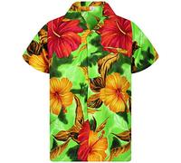 V.H.O. Funky Chemise Hawaienne, Big Flower, Vert, XS