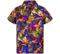 V.H.O. Funky Chemise-Hawaienne, Manche-Courte, Jungle, Violet, S