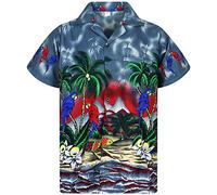V.H.O. Funky Chemise-Hawaienne, Manche-Courte, Parrot, Gris, 3XL