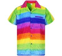V.H.O. Funky Chemise-Hawaienne, Manche-Courte, Rainbow-Horizontal, Multicolore, L
