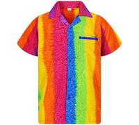 V.H.O. Funky Chemise-Hawaienne, Manche-Courte, Rainbow-Vertical, Multicolore, L