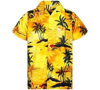 V.H.O. Funky Chemise-Hawaienne, Manche-Courte, Surf, Jaune, XL