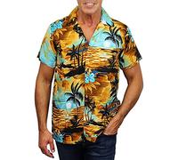 V.H.O. Funky Chemise-Hawaienne, Manche-Courte, Surf, Marron-Turquoise, XXL
