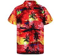 V.H.O. Funky Chemise-Hawaienne, Manche-Courte, Surf, Rouge, S
