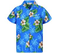 V.H.O. Funky Chemise Hawaienne, Small Flower, Bleu Clair, L