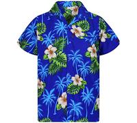 V.H.O. Funky Chemise Hawaienne, Small Flower, Bleu, S