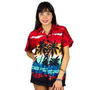 V.H.O. Funky Chemisiert Hawaïenne Chemise, Manche Courte, Beach, Rouge Rosé, L