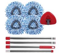 V-ileda Turbo Lot de 4 têtes de balai 2 en 1 pour balai à franges V-ileda Turbo Mop de rechange Easy Wring et Clean Lavable en machine avec 4 têtes de serpillère, 1 poignée, 1 brosse à récurer (bleu)