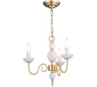 V-Intage Light French Retro Light Full Copper Chandelier E14 Ceramic Candle Hanging Lamp Compatible With Living Room/3 S