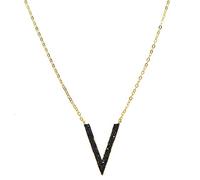 V Lettre Forme de Triangle Pierre Noire géométrique Pendentif Colliers Instruction Collier fête Bijoux pour Femmes 925 Argent