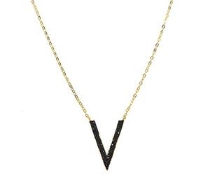 V Lettre Forme de Triangle Pierre Noire géométrique Pendentif Colliers Instruction Collier fête Bijoux pour Femmes 925 Argent