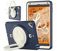 V-MOTA 7.9 inch Flat Protect Compatible with iPad Mini 4 2015 / Mini 5 2019,Mini 4th / 5th Rugged Heavy Duty Shockproof Rotatable Kickstand Bracelet Protective Cover (Beige+Navy Blue)