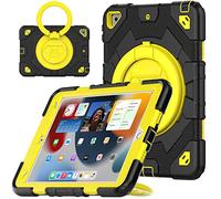 V-MOTA Flat Protect Spider-Man Cute Silicone Compatible with iPad 7th 8th 9th (2019/2020/2021) Generation 10.2 inch; Rotatable Kickstand Bracelet Protective Cover (Black Yellow)